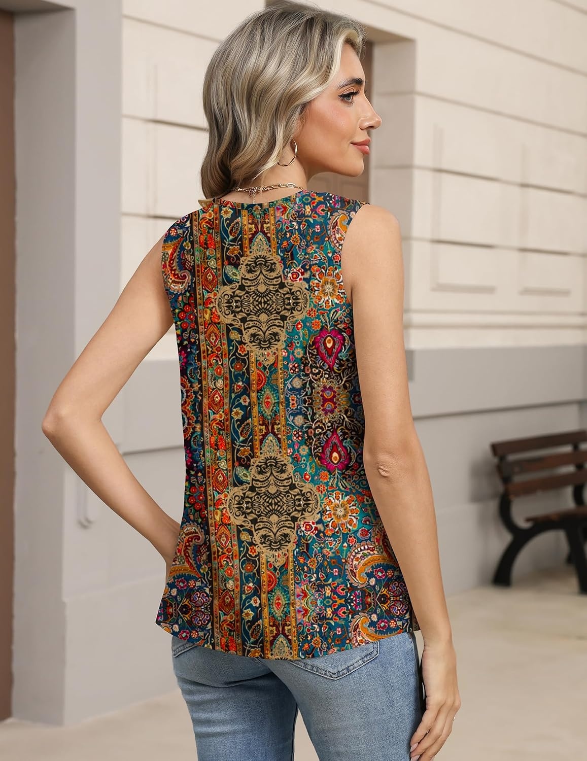 image:imageZeagoo Womens Tank Tops Pleated V Neck Business Casual Sleeveless Shirts Trendy Dressy Textured Summer Work BlouseMz721 Boho
