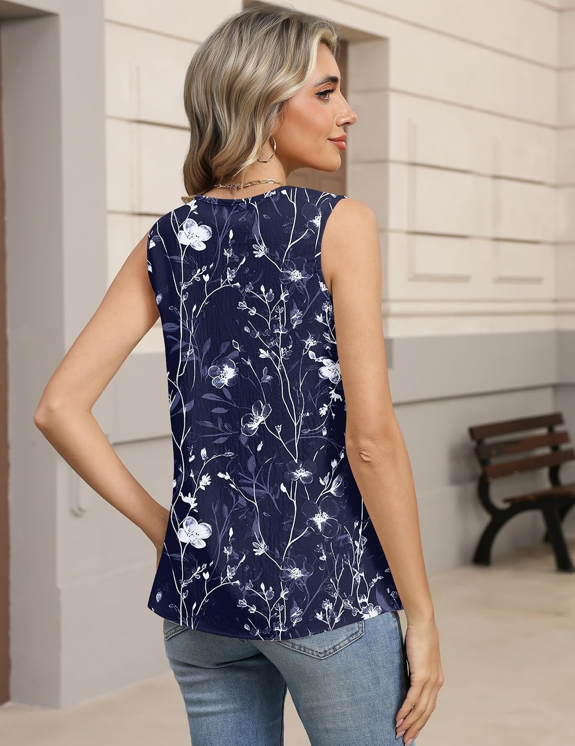 image:imageZeagoo Womens Tank Tops Pleated V Neck Business Casual Sleeveless Shirts Trendy Dressy Textured Summer Work BlouseSf180 Flower