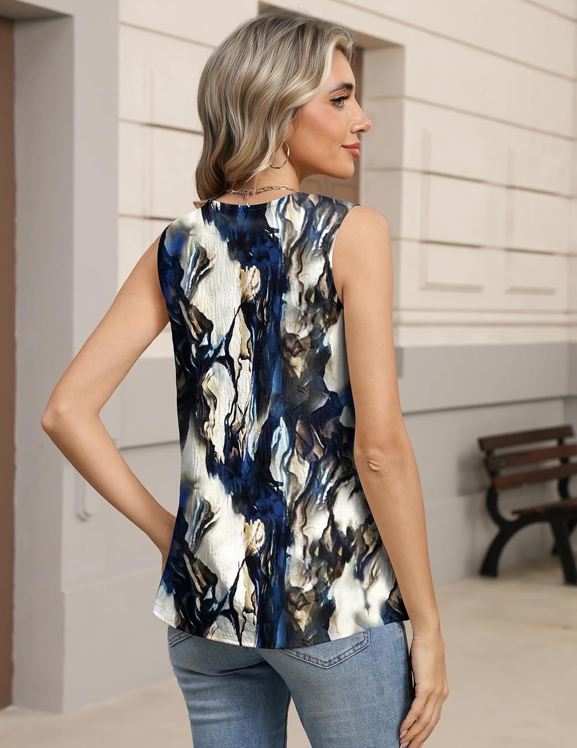image:imageZeagoo Womens Tank Tops Pleated V Neck Business Casual Sleeveless Shirts Trendy Dressy Textured Summer Work BlouseZr220 Tiedye