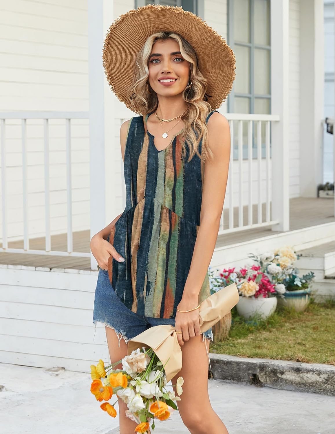 image:imageZeagoo Womens Tank Tops Sleeveless Peplum V Neck Babydoll Casual Flowy Boho Beach Summer ShirtsPrint Cx289