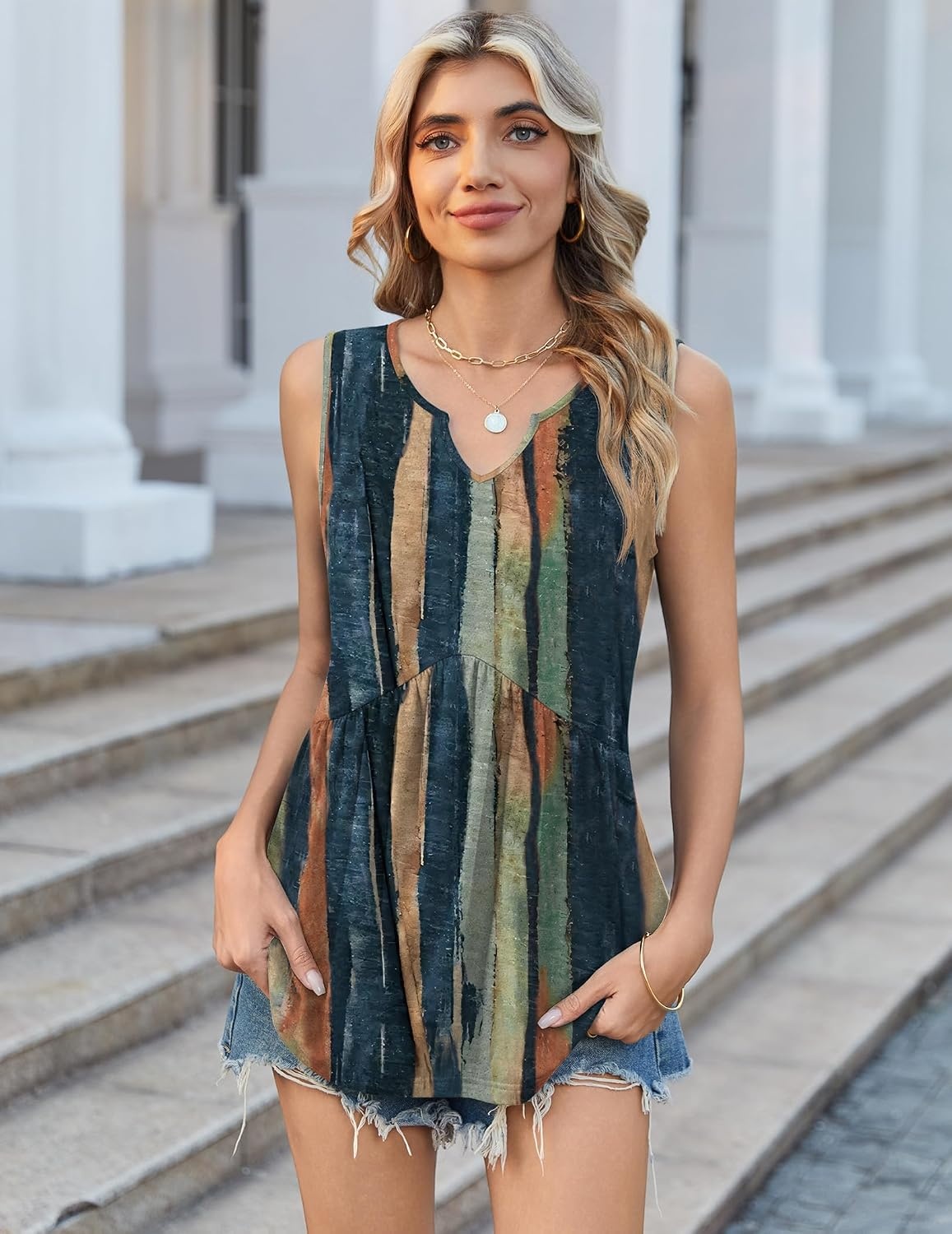 image:imageZeagoo Womens Tank Tops Sleeveless Peplum V Neck Babydoll Casual Flowy Boho Beach Summer ShirtsPrint Cx289