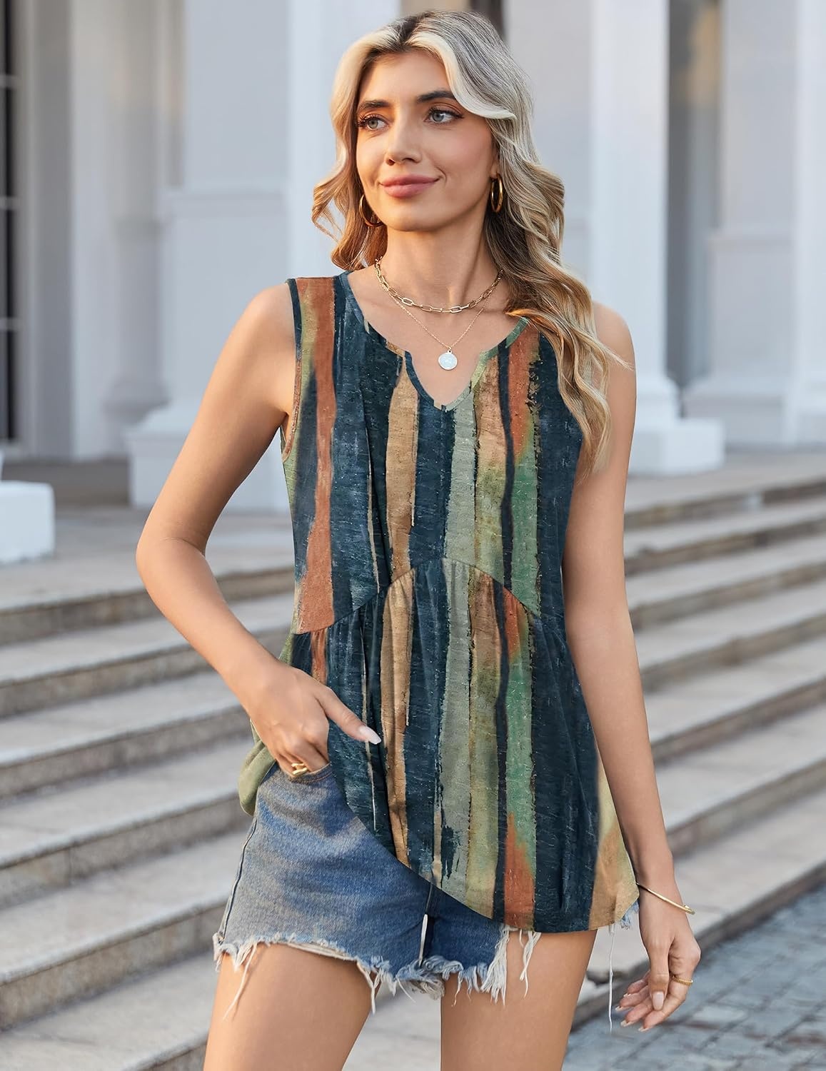 image:imageZeagoo Womens Tank Tops Sleeveless Peplum V Neck Babydoll Casual Flowy Boho Beach Summer ShirtsPrint Cx289