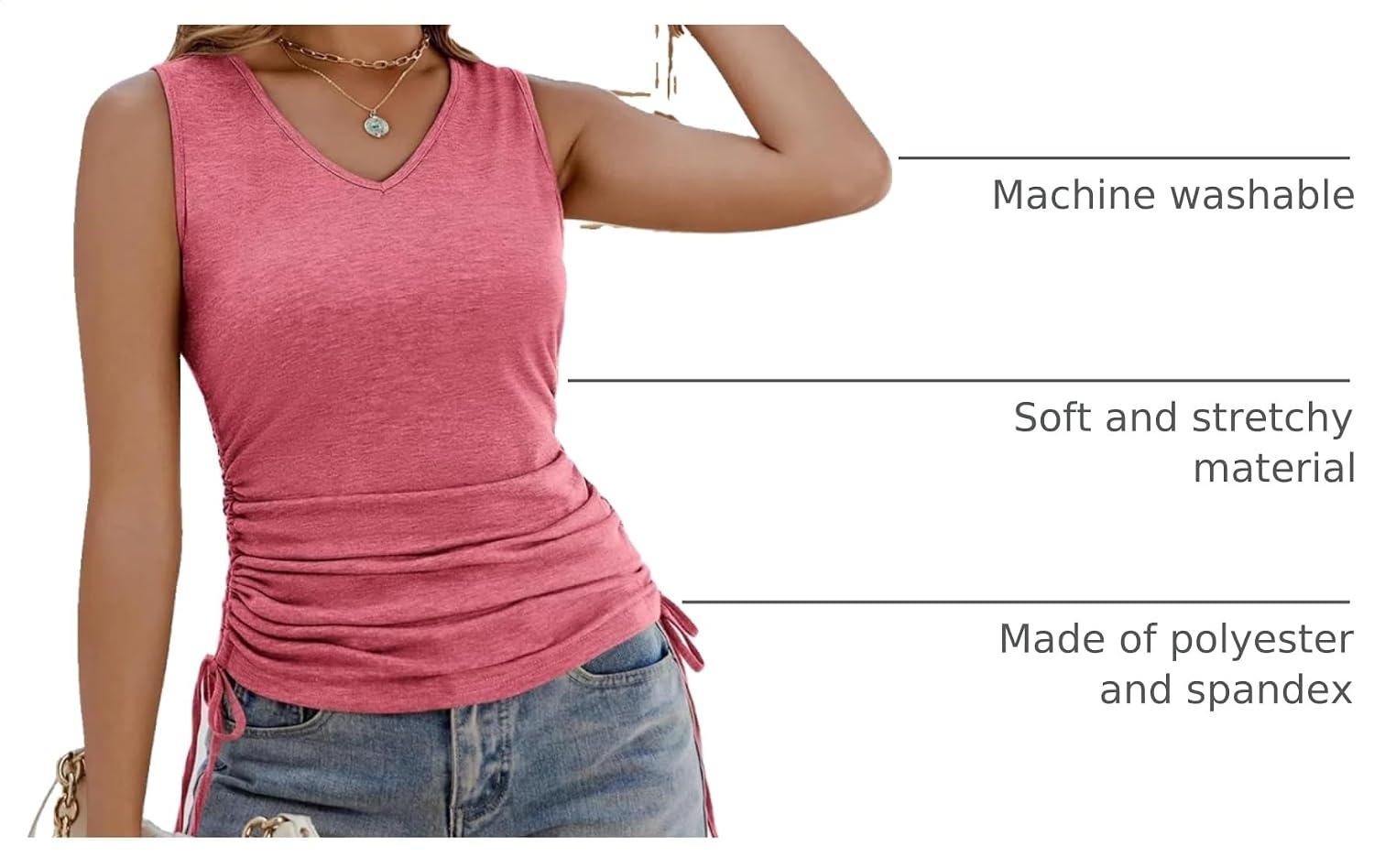 image:imageZeagoo Womens Tank Tops Summer Ruched Top V Neck Sleeveless Drawstring Side Casual Trendy Shirts 2026Burgundy