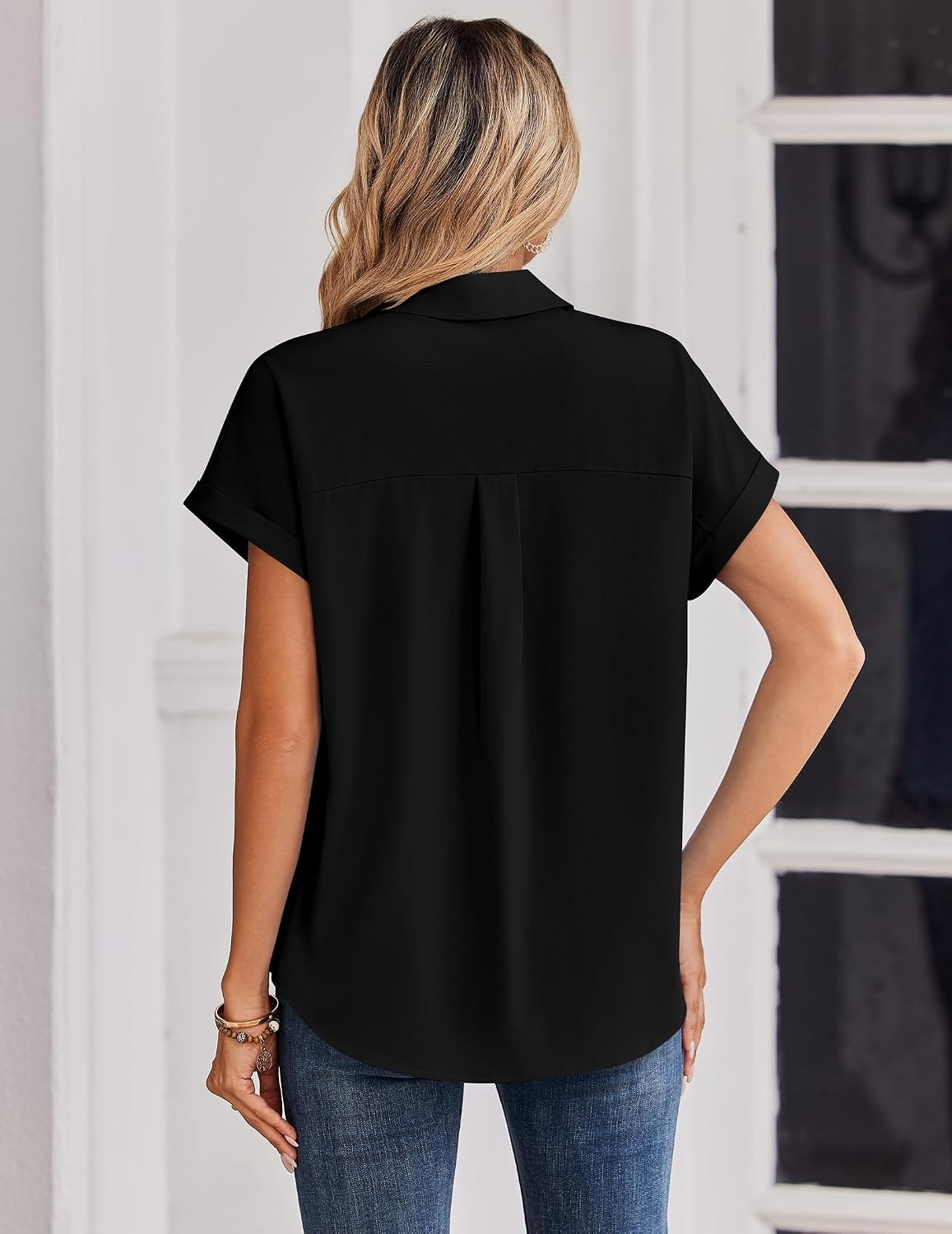 image:imageZeagoo Womens Tops Short Sleeve Shirt Button Down V Neck Casual Blouse 2026Black