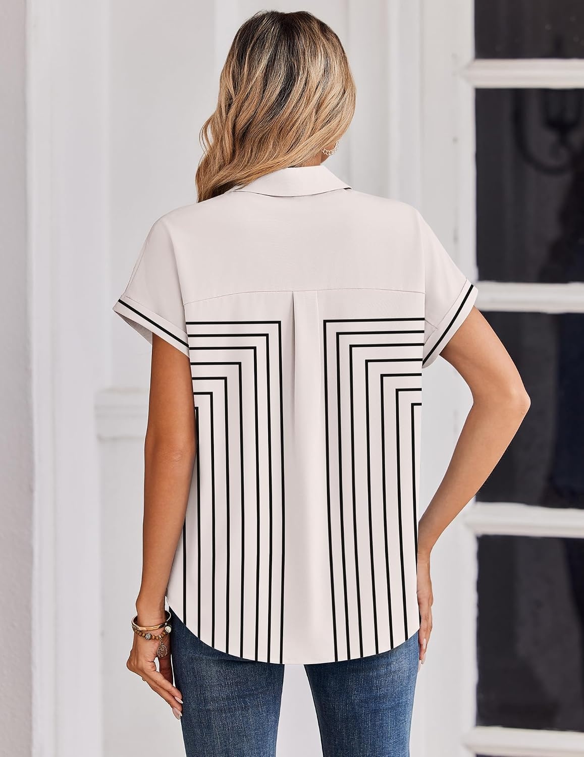 image:imageZeagoo Womens Tops Short Sleeve Shirt Button Down V Neck Casual Blouse 2026Multi