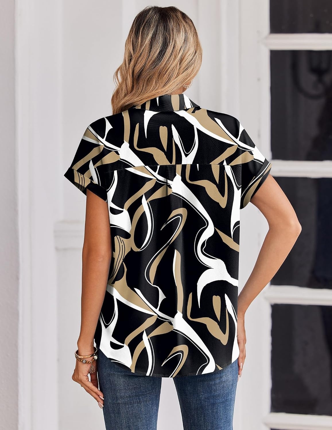 image:imageZeagoo Womens Tops Short Sleeve Shirt Button Down V Neck Casual Blouse 2026Multicolor312