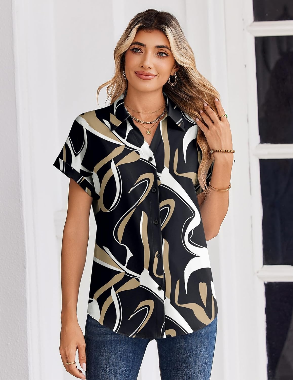 image:imageZeagoo Womens Tops Short Sleeve Shirt Button Down V Neck Casual Blouse 2026Multicolor312
