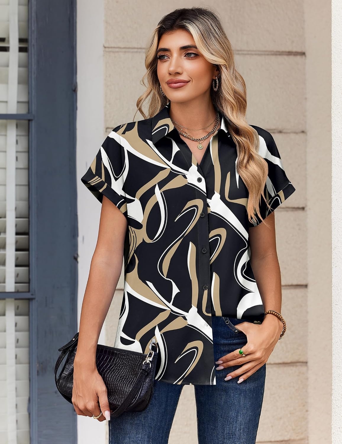 image:imageZeagoo Womens Tops Short Sleeve Shirt Button Down V Neck Casual Blouse 2026Multicolor312