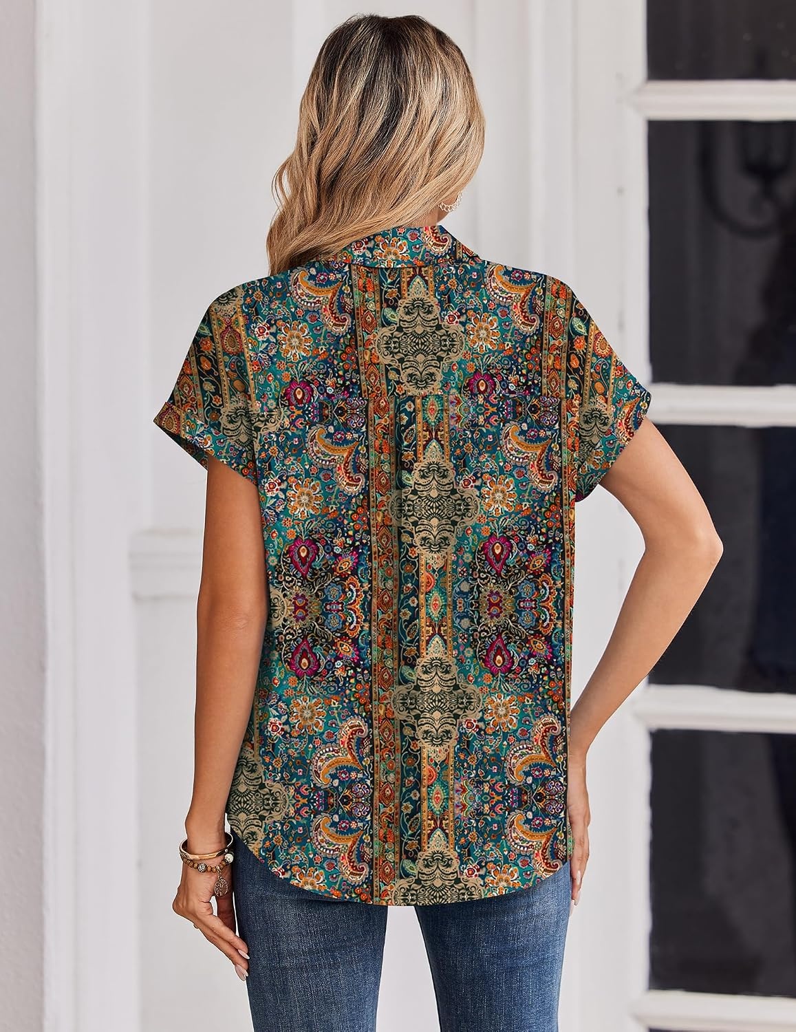 image:imageZeagoo Womens Tops Short Sleeve Shirt Button Down V Neck Casual Blouse 2026Multicolor721
