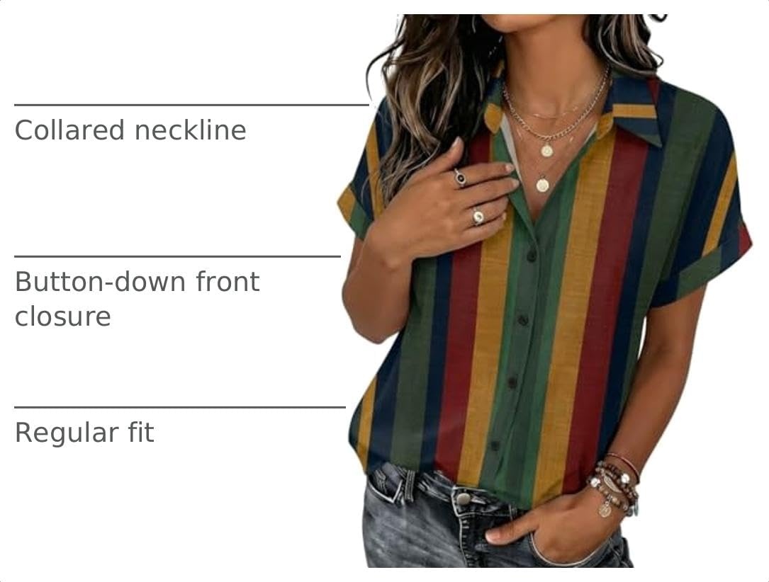 image:imageZeagoo Womens Tops Short Sleeve Shirt Button Down V Neck Casual Blouse 2026Stripe2