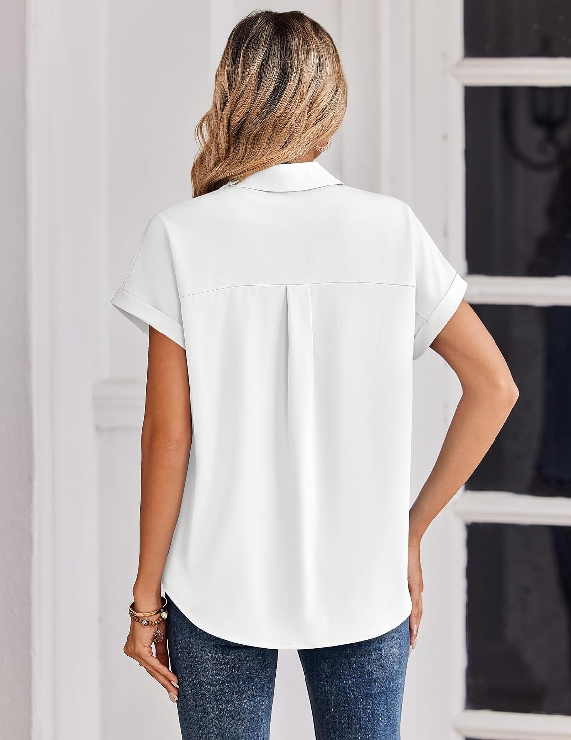 image:imageZeagoo Womens Tops Short Sleeve Shirt Button Down V Neck Casual Blouse 2026White
