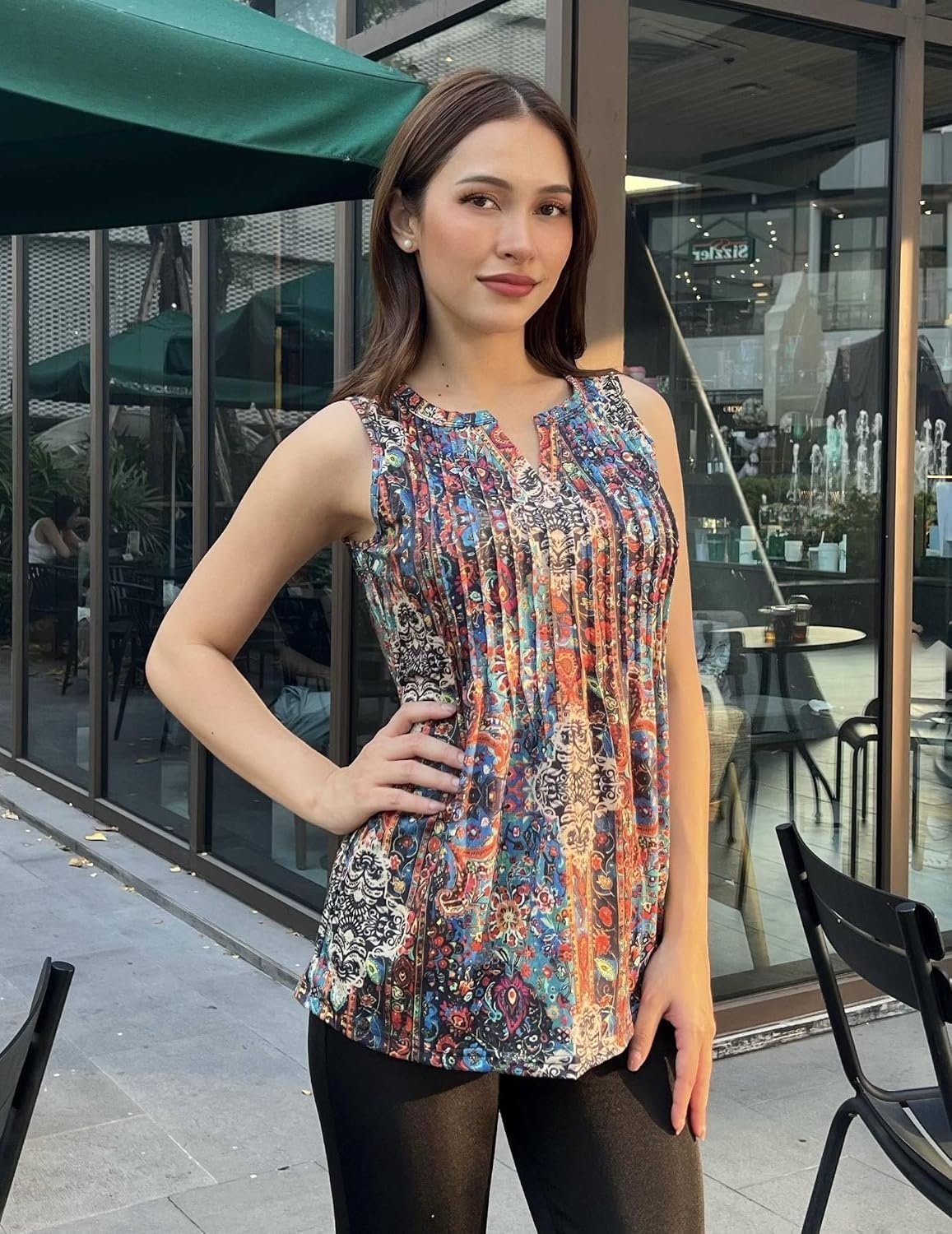 image:imageZeagoo Womens Tops Summer Pleated Sleeveless Tank TopMz721