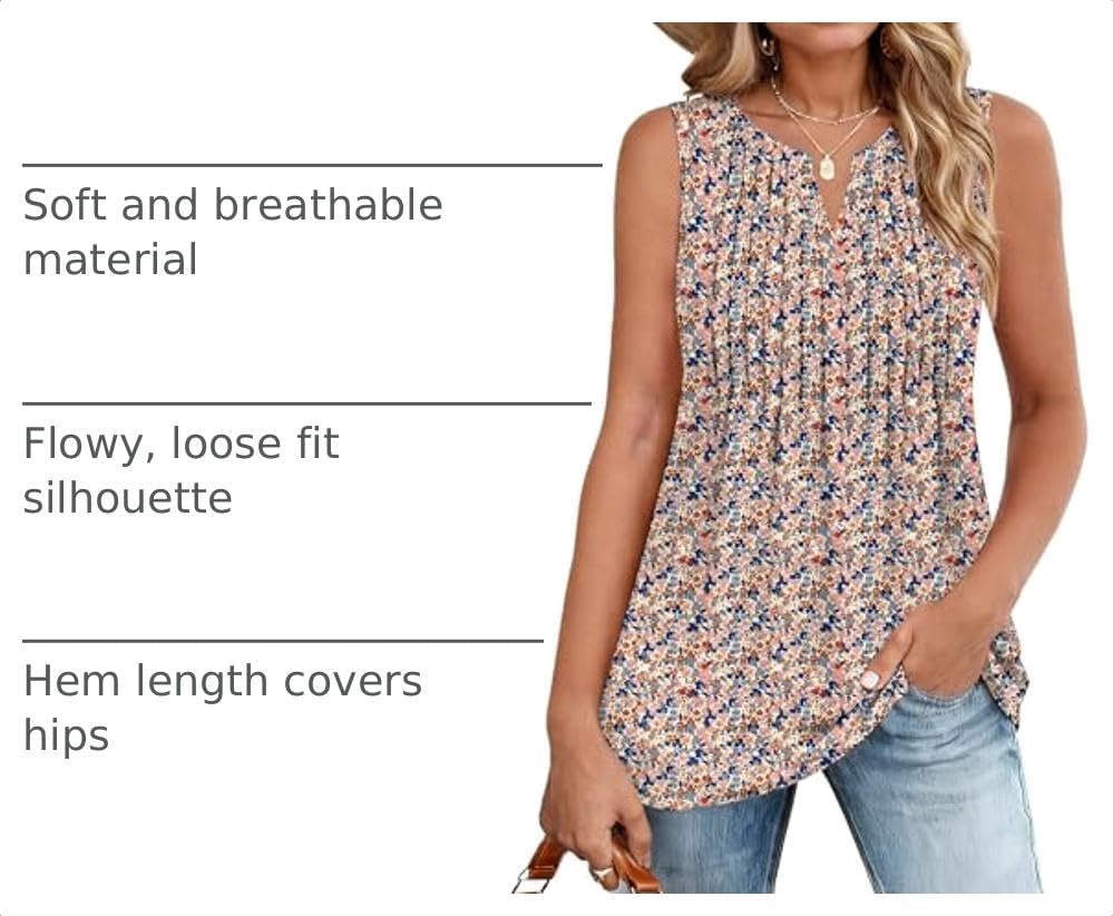 image:imageZeagoo Womens Tops Summer Pleated Sleeveless Tank TopXh498