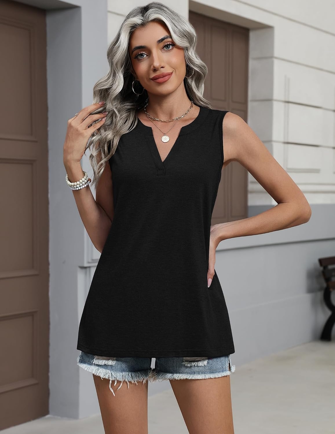 image:imageZeagoo Womens V Neck Tank Tops Summer Tops Sleeveless Shirts Dressy ClothesBlack