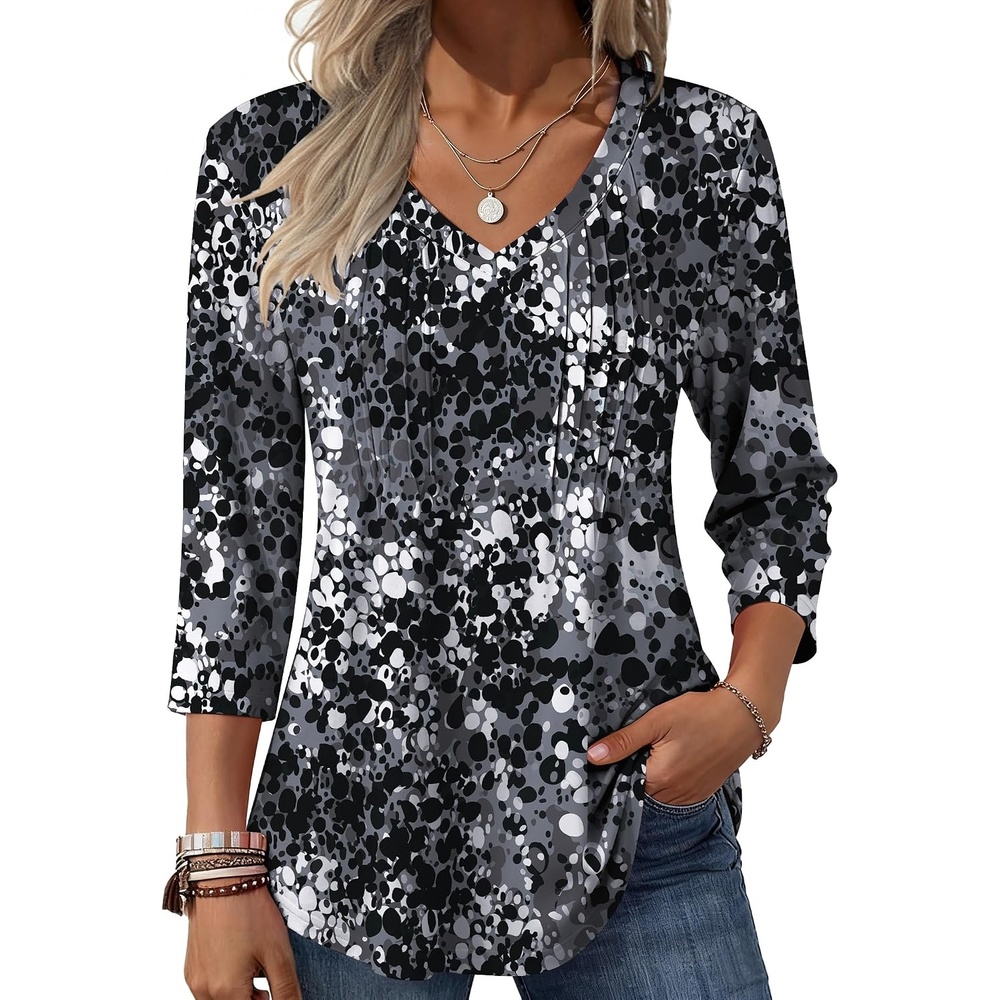 image:imageZeagoo 34 Length Sleeve Womens Tops V Neck Pleated Boho Floral BlousesMulticolor 273