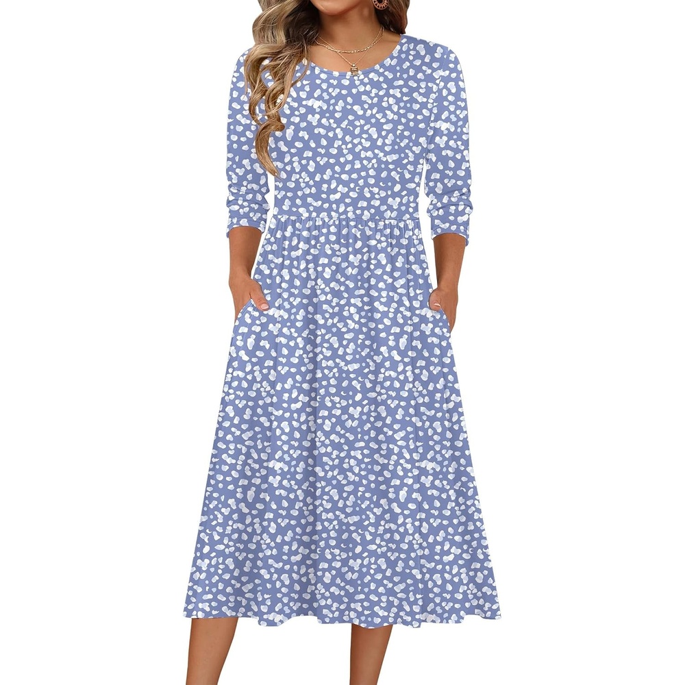 image:imageZeagoo 34 Sleeve Womens Dress Casual Aline Summer Fall Midi Long DressesJh529