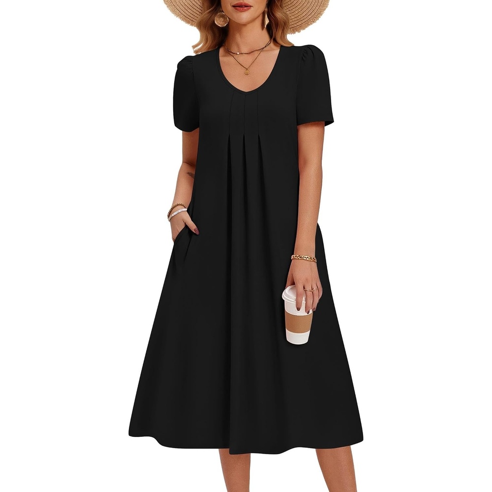image:imageZeagoo Summer Casual Dress for Womens Floral Midi Sundress with PocketsBlack