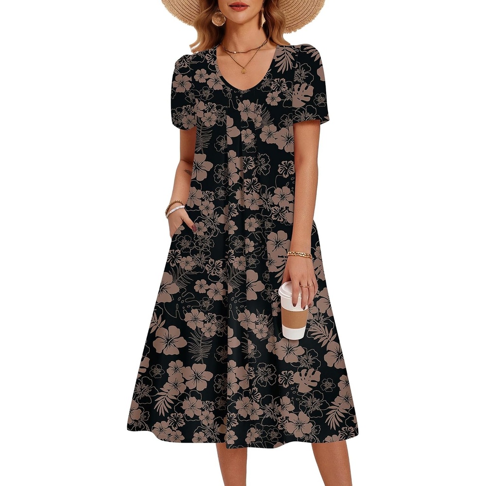 image:imageZeagoo Summer Casual Dress for Womens Floral Midi Sundress with PocketsBlack Floral Print
