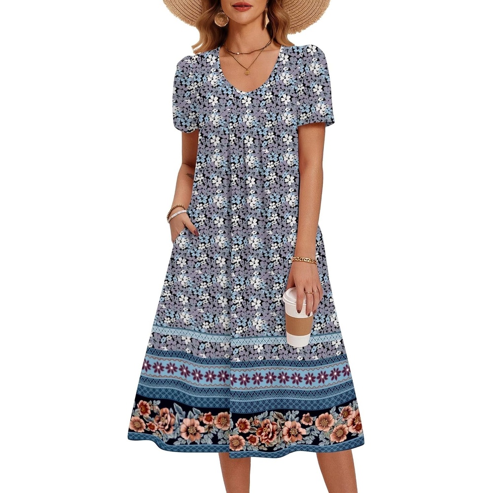 image:imageZeagoo Summer Casual Dress for Womens Floral Midi Sundress with PocketsBlue Floralprinted