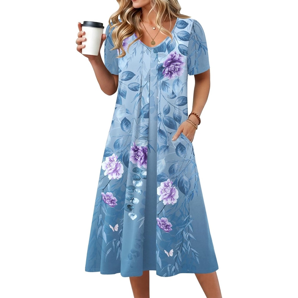 image:imageZeagoo Summer Casual Dress for Womens Floral Midi Sundress with PocketsFloral3