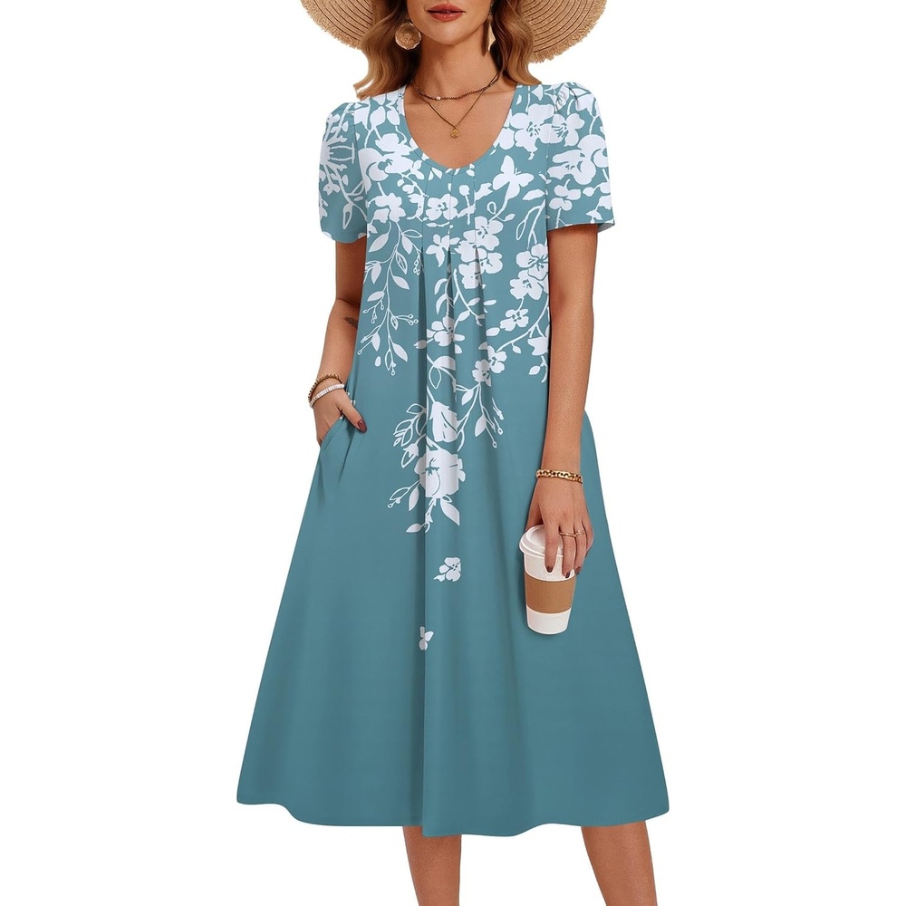 image:imageZeagoo Summer Casual Dress for Womens Floral Midi Sundress with PocketsFloral4