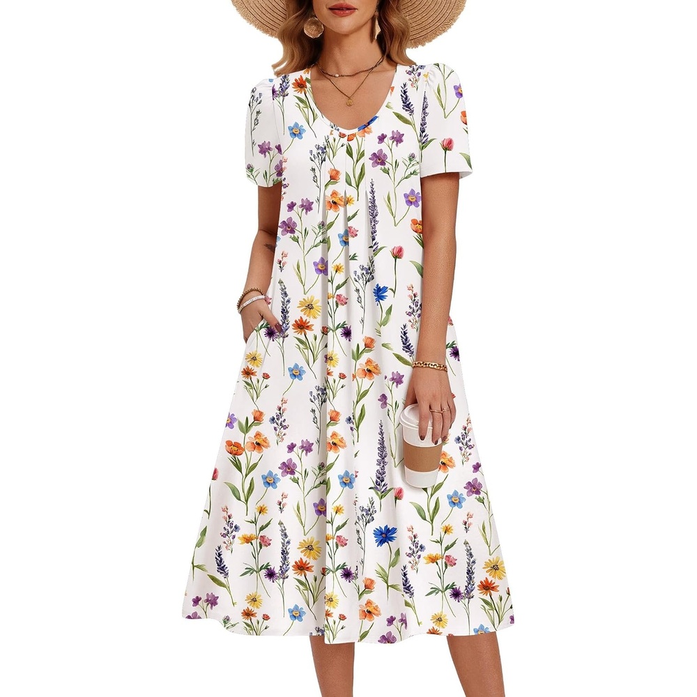 image:imageZeagoo Summer Casual Dress for Womens Floral Midi Sundress with PocketsFloral5