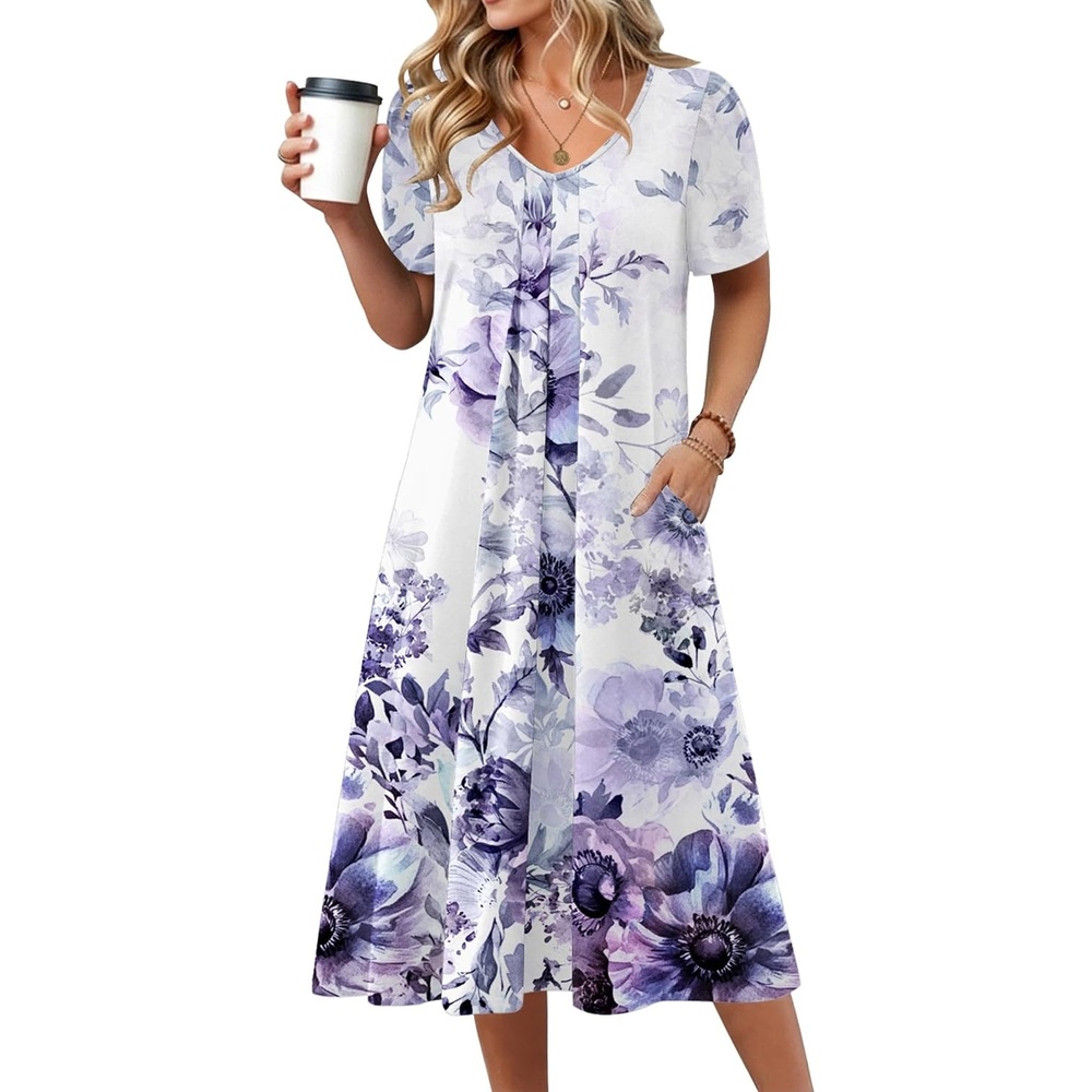 image:imageZeagoo Summer Casual Dress for Womens Floral Midi Sundress with PocketsFloral6