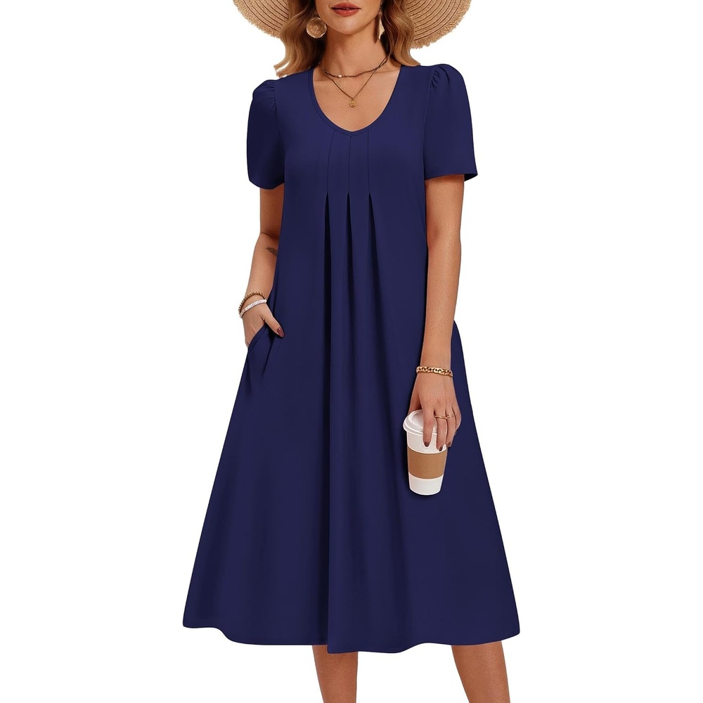 image:imageZeagoo Summer Casual Dress for Womens Floral Midi Sundress with PocketsNavy Blue