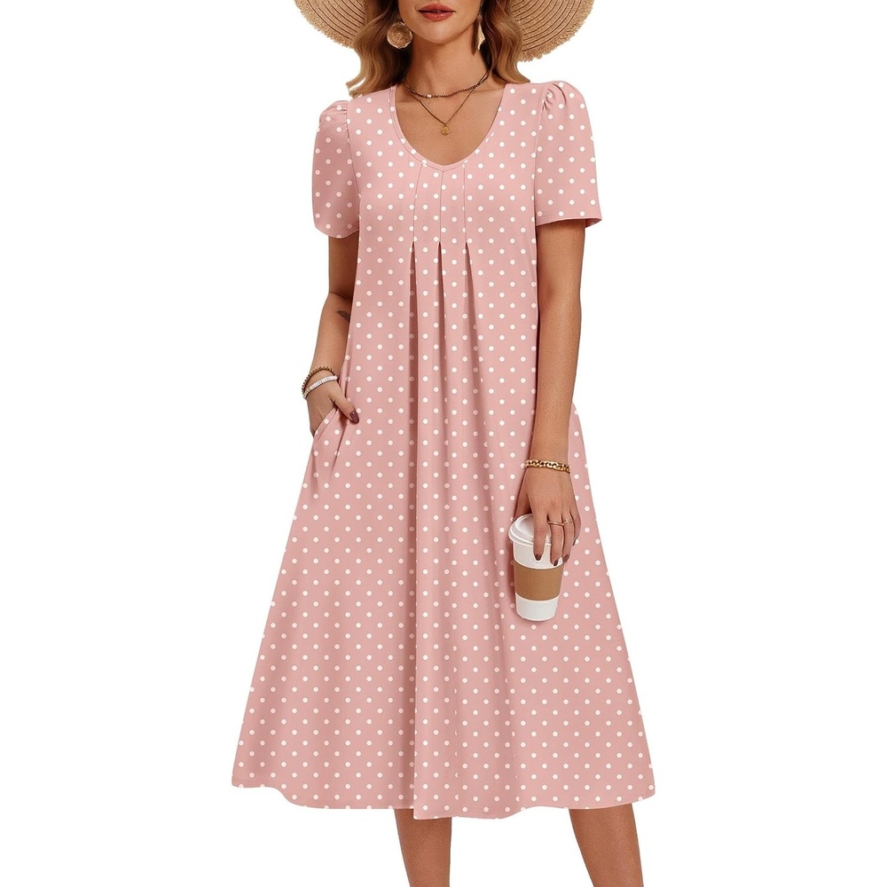 image:imageZeagoo Summer Casual Dress for Womens Floral Midi Sundress with PocketsPink Dot