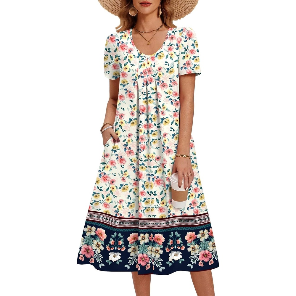 image:imageZeagoo Summer Casual Dress for Womens Floral Midi Sundress with PocketsPink Floralprinted