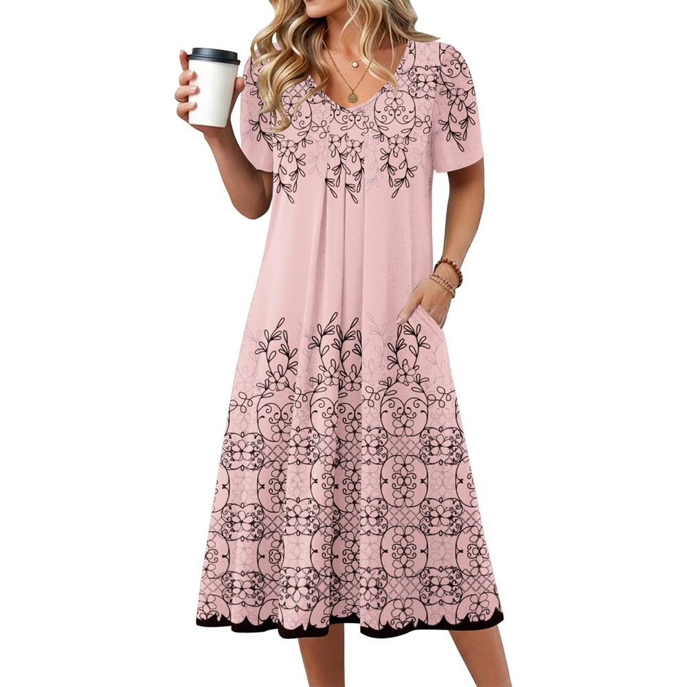 image:imageZeagoo Summer Casual Dress for Womens Floral Midi Sundress with PocketsPink Print1