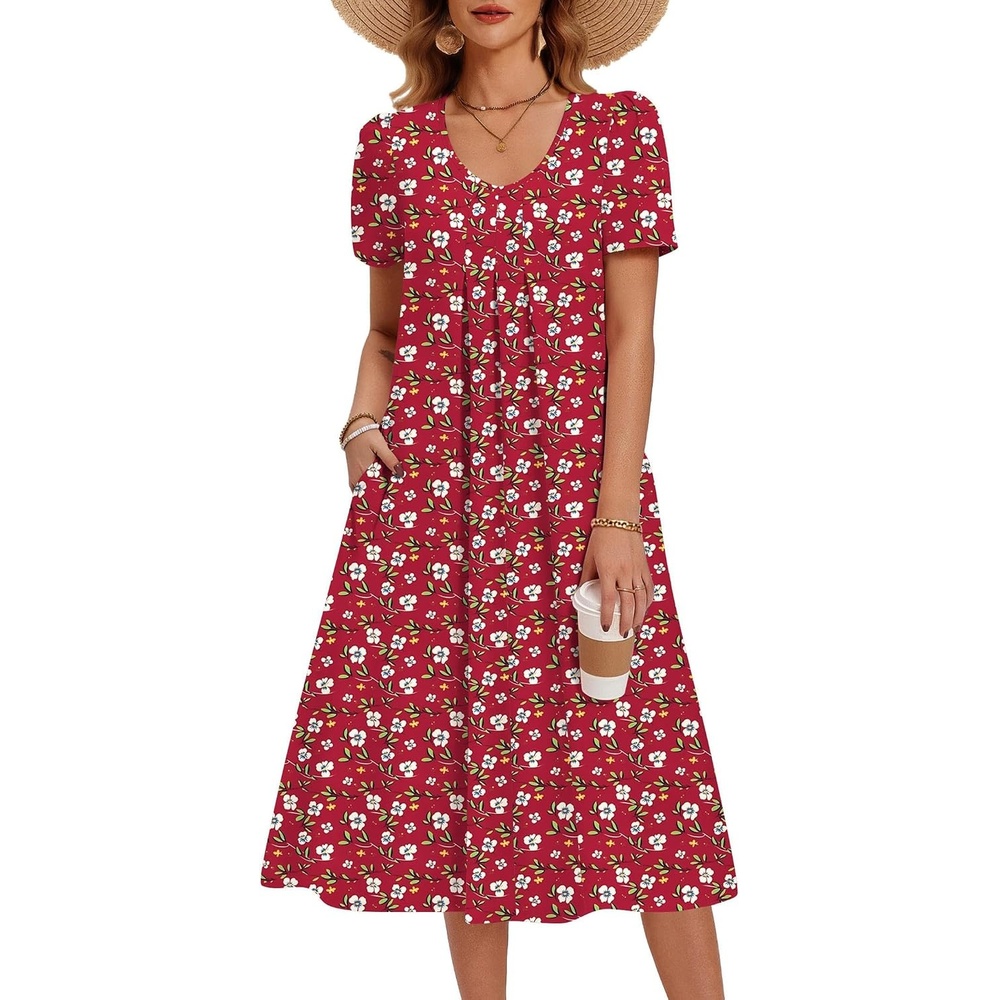 image:imageZeagoo Summer Casual Dress for Womens Floral Midi Sundress with PocketsRed Floral