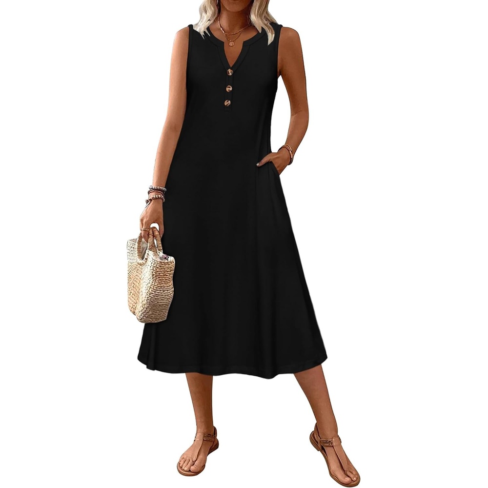 image:imageZeagoo Summer Dress for Women 2026 Sleeveless Tank Midi Dress Vacation Beach Sundress Aline Boho ClothingA01black