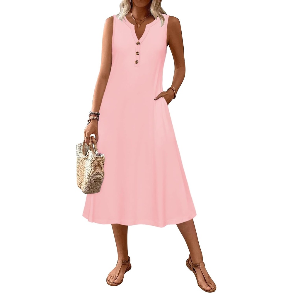 image:imageZeagoo Summer Dress for Women 2026 Sleeveless Tank Midi Dress Vacation Beach Sundress Aline Boho ClothingPink