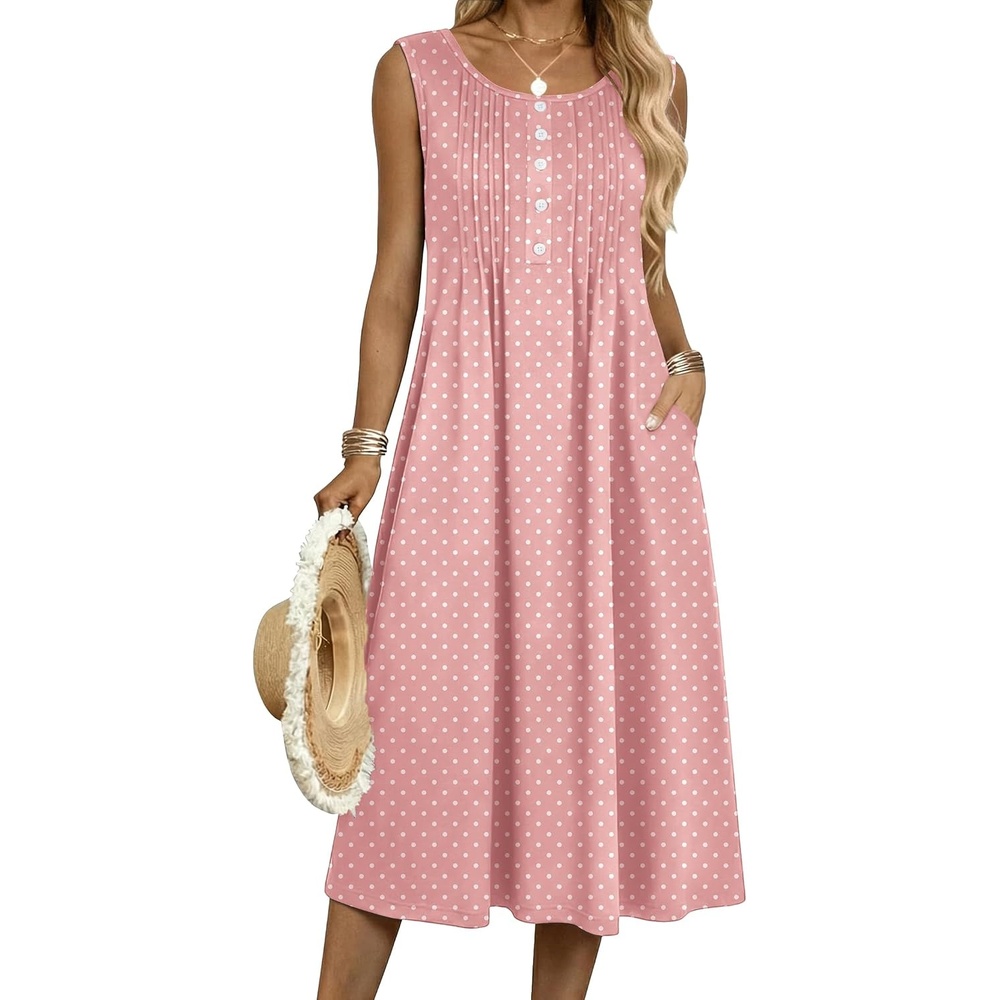 image:imageZeagoo Summer Dress for Women Flowy Aline Casual Midi Tank Dress Boho 2026Pink Dot
