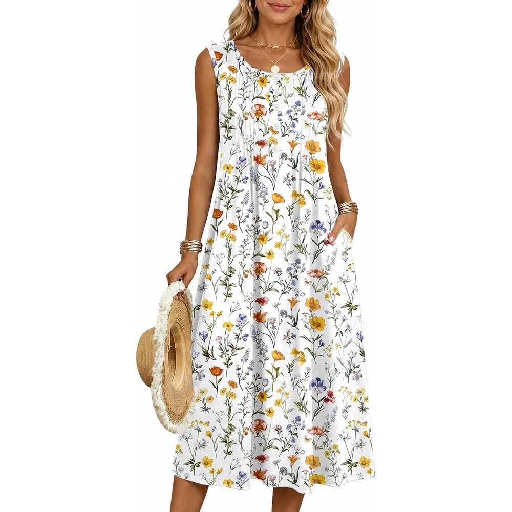 image:imageZeagoo Summer Dress for Women Flowy Aline Casual Midi Tank Dress Boho 2026White Xh403