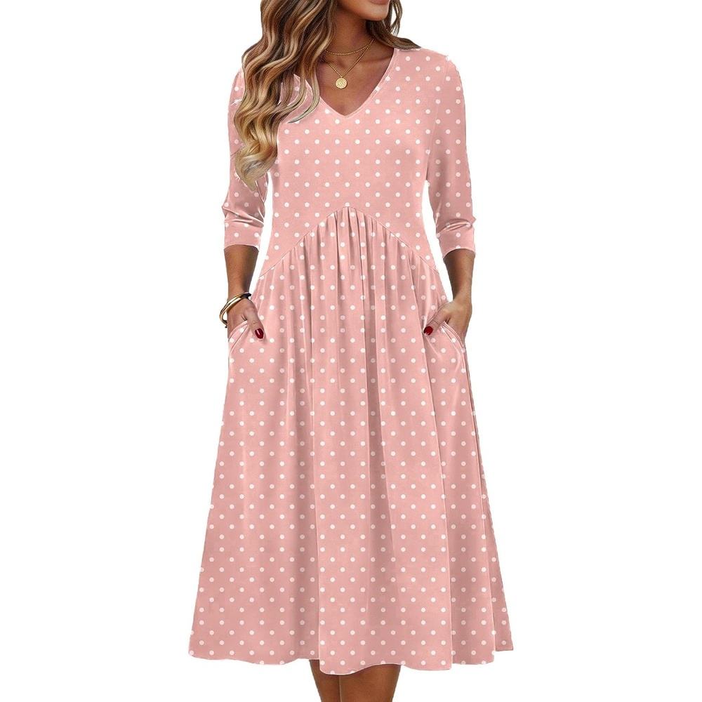 image:imageZeagoo Summer Dresses for Women 2026 34 Sleeve Casual Midi Tshirt DressesPink Jh1