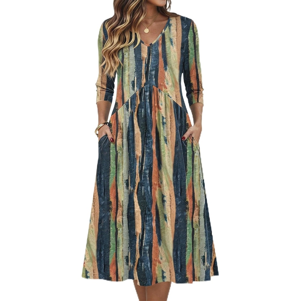 image:imageZeagoo Summer Dresses for Women 2026 34 Sleeve Casual Midi Tshirt DressesTie Dye