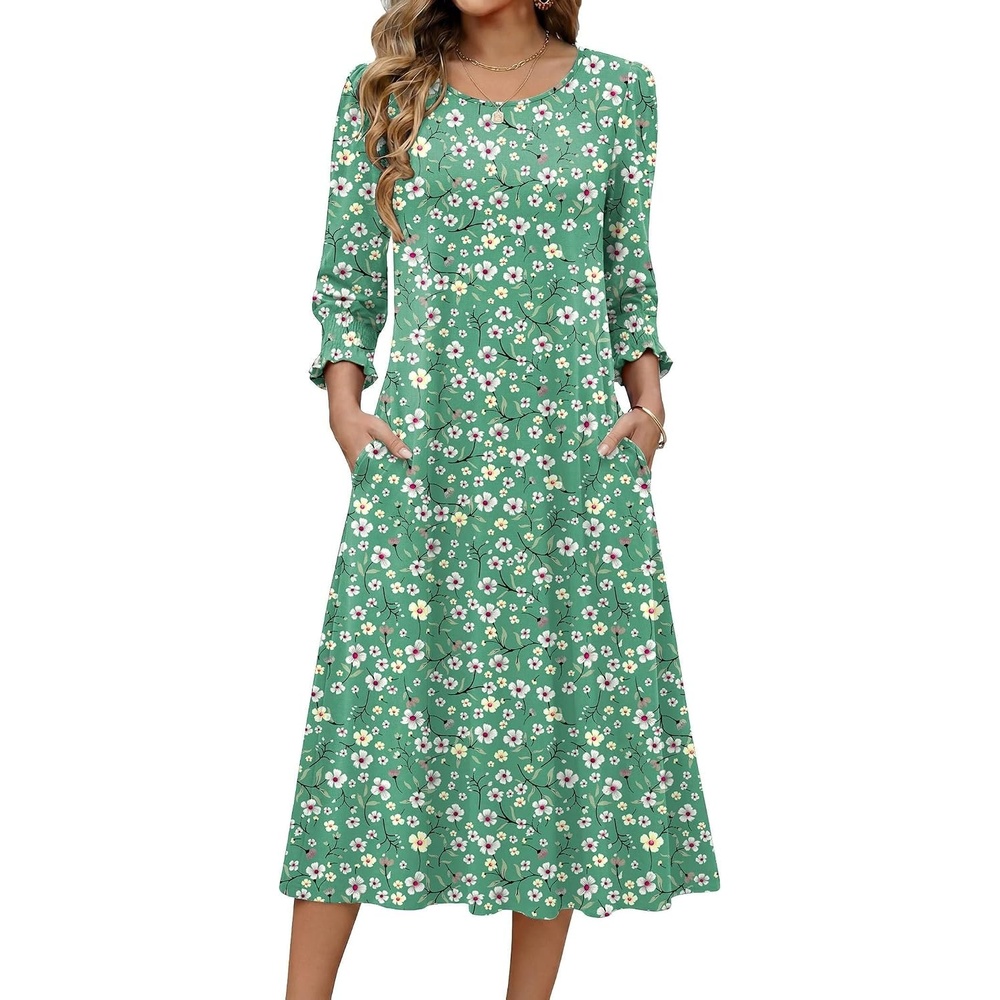 image:imageZeagoo Summer Dresses for Women 2026 34 Sleeve Dress for Women Floral Midi Dresses for Casual Womens Dresses with PocketsCfloralbf201new