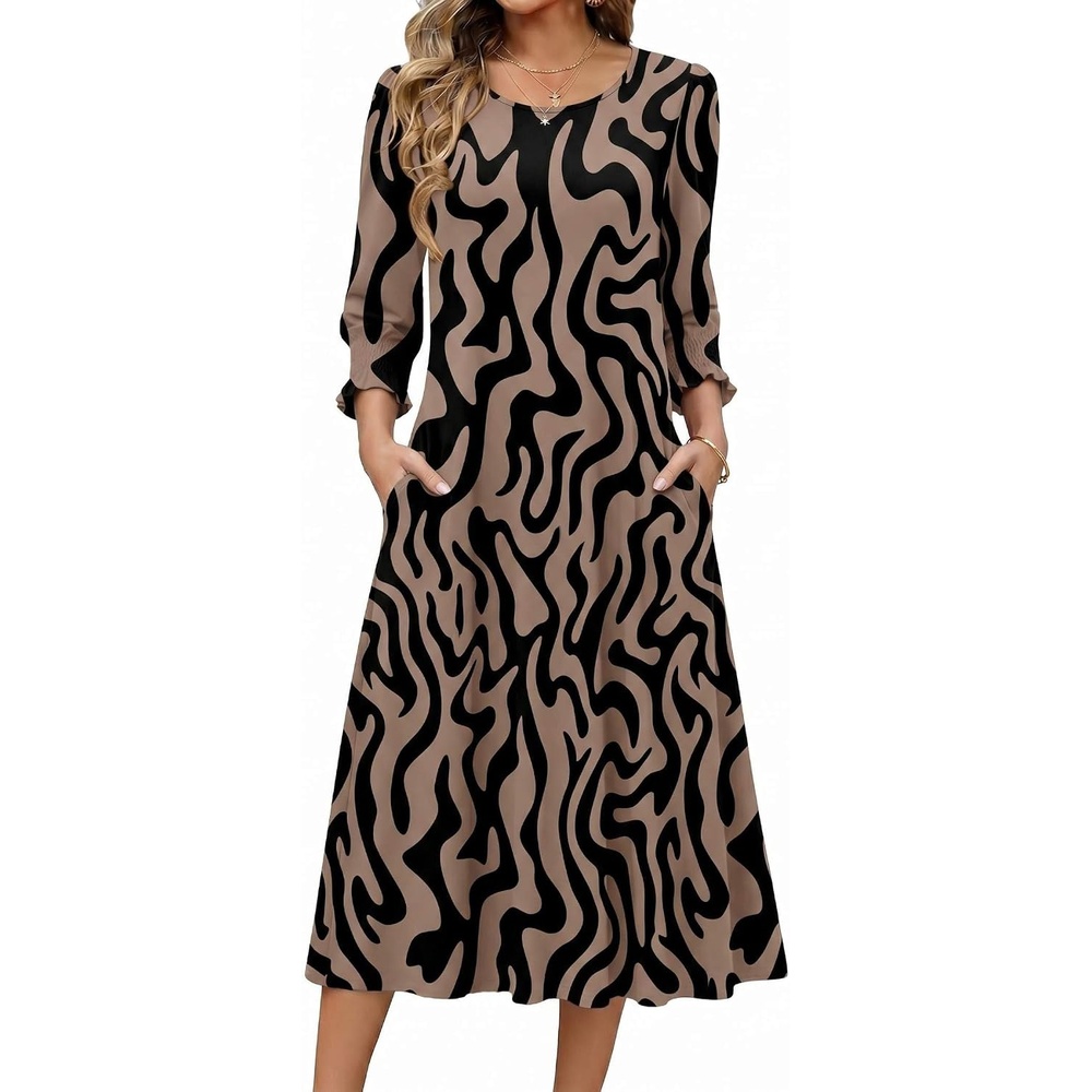 image:imageZeagoo Summer Dresses for Women 2026 34 Sleeve Dress for Women Floral Midi Dresses for Casual Womens Dresses with PocketsCfloralcx358new