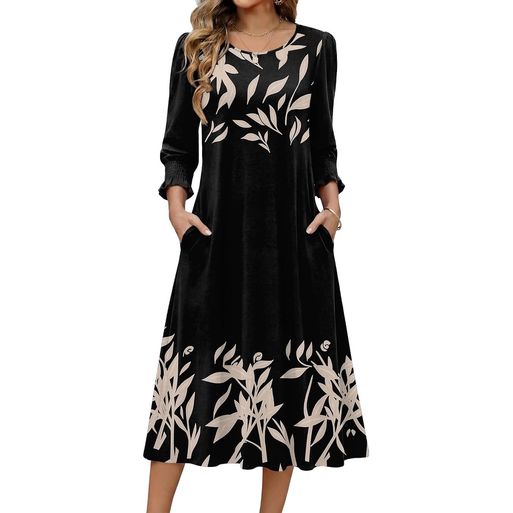 image:imageZeagoo Summer Dresses for Women 2026 34 Sleeve Dress for Women Floral Midi Dresses for Casual Womens Dresses with PocketsCfloralpa356new