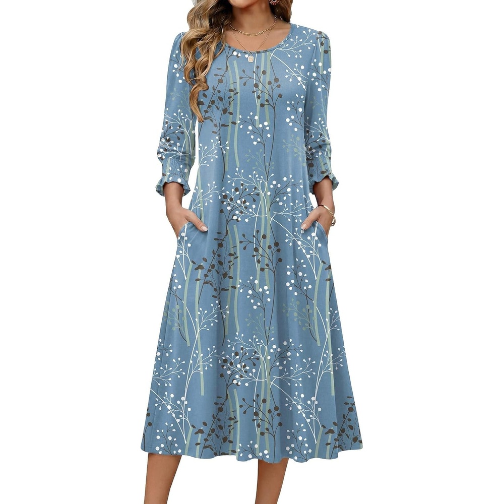 image:imageZeagoo Summer Dresses for Women 2026 34 Sleeve Dress for Women Floral Midi Dresses for Casual Womens Dresses with PocketsCfloralsp111new