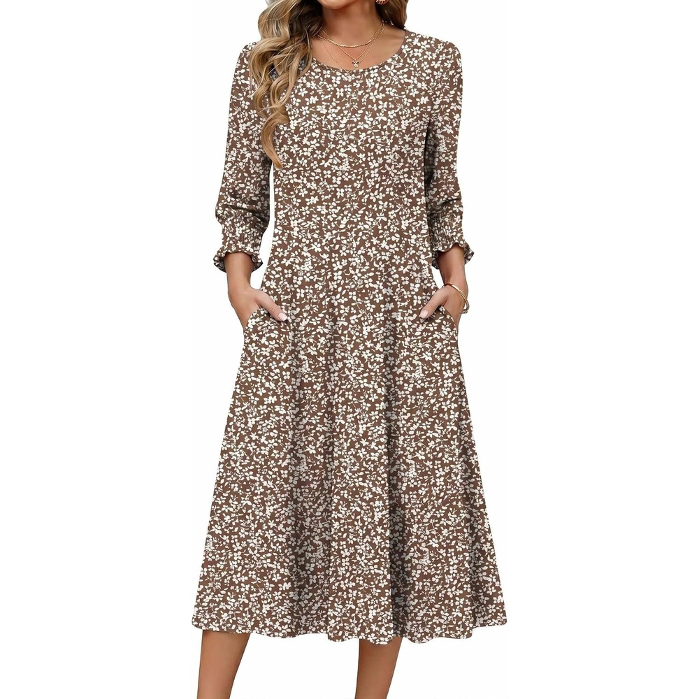 image:imageZeagoo Summer Dresses for Women 2026 34 Sleeve Dress for Women Floral Midi Dresses for Casual Womens Dresses with PocketsCfloralxh594new