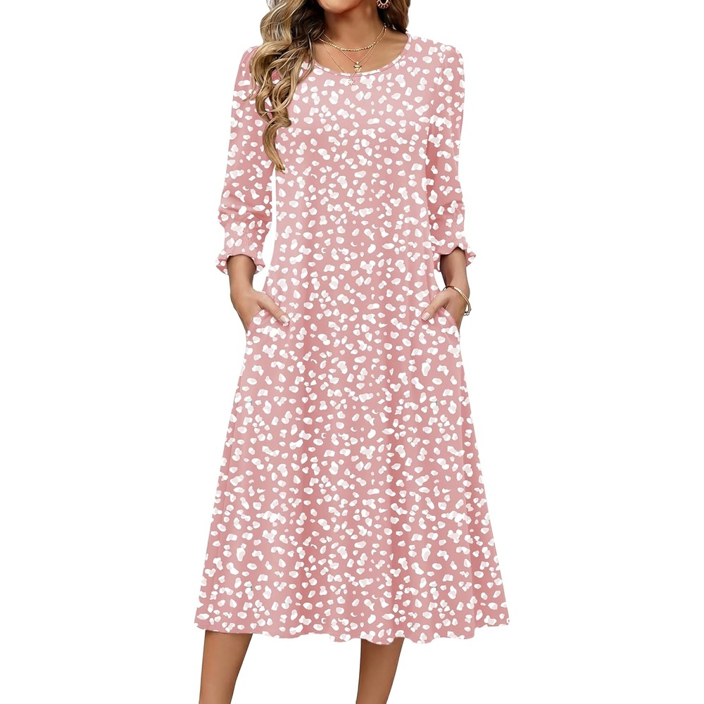 image:imageZeagoo Summer Dresses for Women 2026 34 Sleeve Dress for Women Floral Midi Dresses for Casual Womens Dresses with PocketsFloraljh589