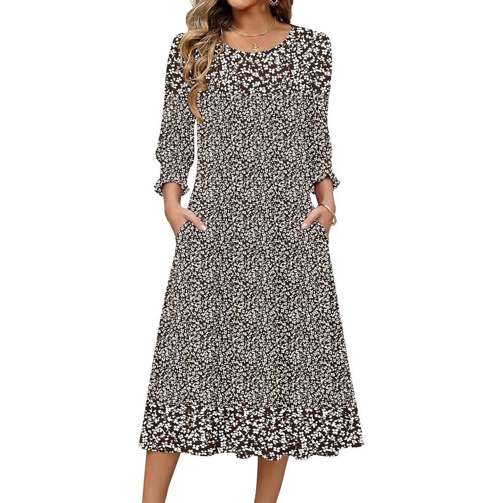 image:imageZeagoo Summer Dresses for Women 2026 34 Sleeve Dress for Women Floral Midi Dresses for Casual Womens Dresses with PocketsFloralxh526