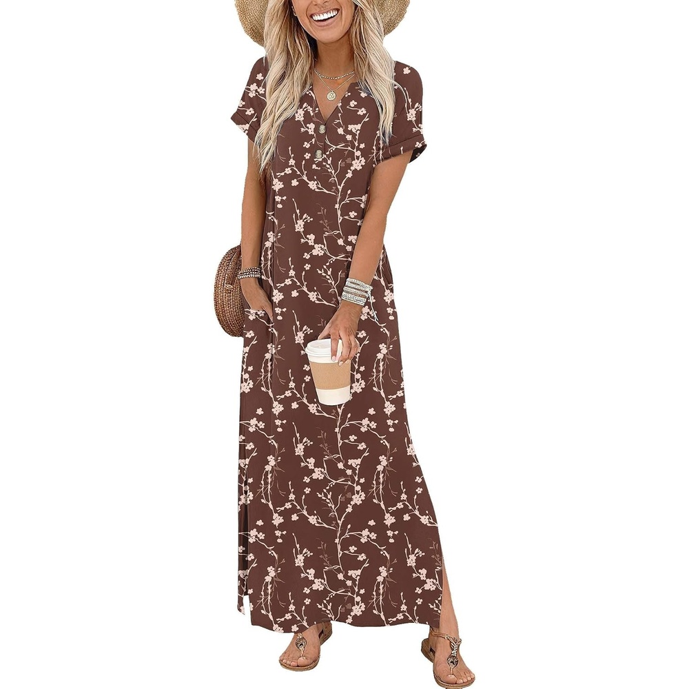 image:imageZeagoo Summer Dresses for Women 2026 Maxi Dresses Vacation Sundress Short Sleeve Casual Sundresses Split Dress with PocketsAfloralxh267