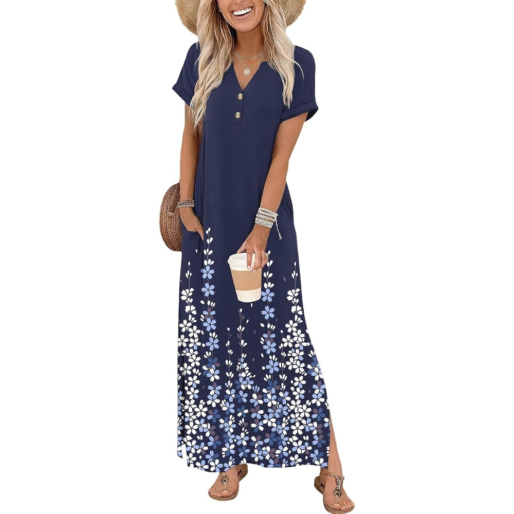 image:imageZeagoo Summer Dresses for Women 2026 Maxi Dresses Vacation Sundress Short Sleeve Casual Sundresses Split Dress with PocketsFloralsf119