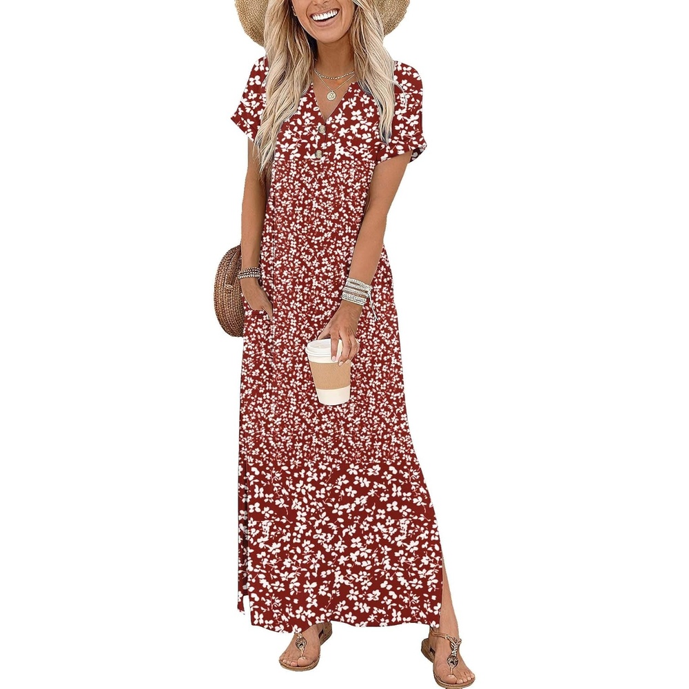 image:imageZeagoo Summer Dresses for Women 2026 Maxi Dresses Vacation Sundress Short Sleeve Casual Sundresses Split Dress with PocketsFloralxh518