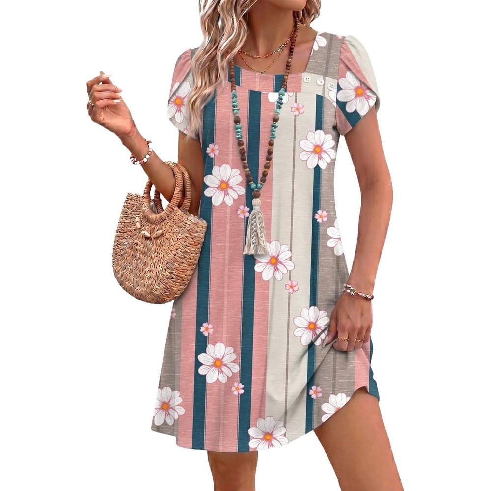 image:imageZeagoo Summer Dresses for Women 2026 Sundress Short Petal Sleeve Dress with Pockets Floral Dresses for CasualFloralsf189