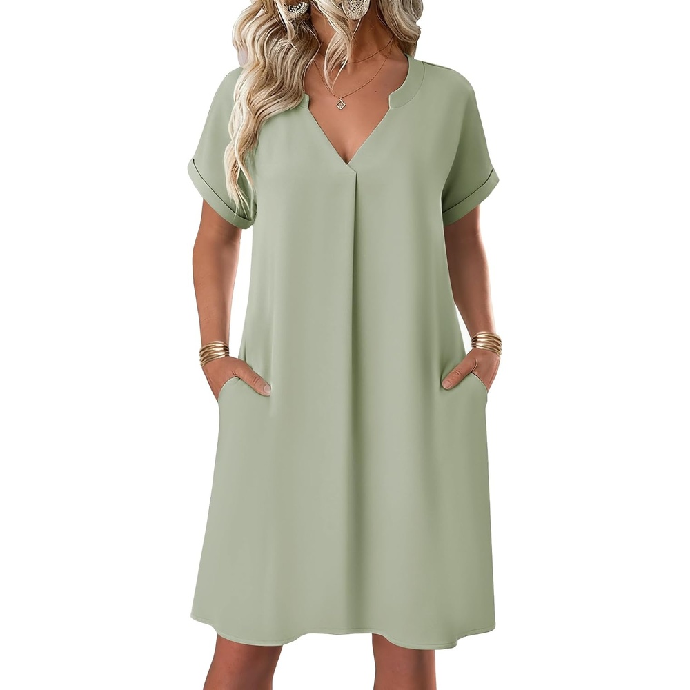 image:imageZeagoo Summer Dresses for Women Shift Dress Casual Mini Vacation SundressSolid Green